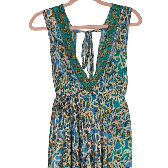 Bohemian Floral Maxi Dress With V-Neck & Tie Back - Women's Size S - Picture 2 of 14
